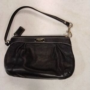 Coach Black Leather Wristlet with Silver Accents